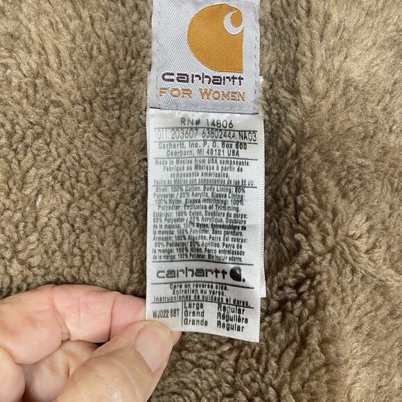 Vintage Carhartt Barn Coat Jacket Womens L Pink Sherbet Sherpa Lined Chore WJ022 - Picture 3 of 15